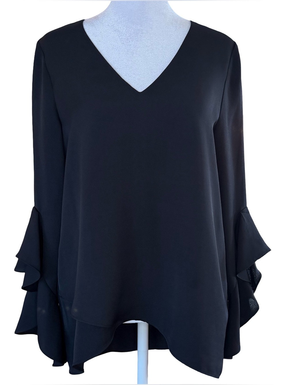 Vince Camuto Minimalist Women’s V Neck Top With Ruffled Sleeves Black Size S